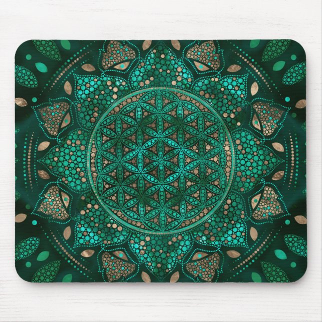 Flower of Life Dot Art malachite gold Mouse Pad (Front)