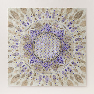 Flower of Life Dot Art Pastels, purples and gold Jigsaw Puzzle