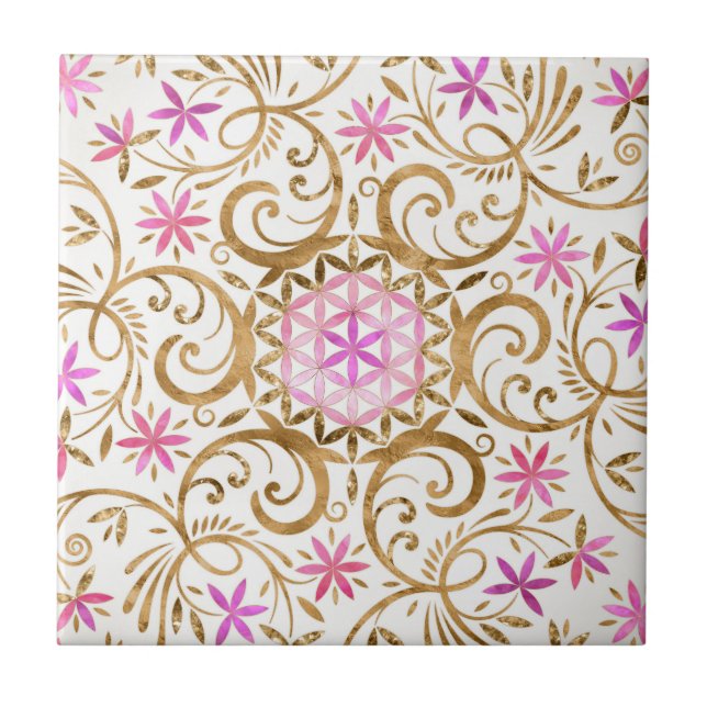 Flower of life - flourish mandala ceramic tile (Front)