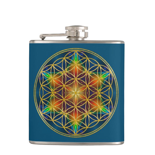 FLOWER OF LIFE - Fractal Blossom 1 Hip Flask (Front)
