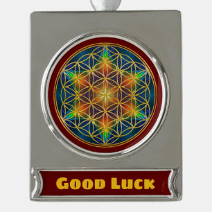FLOWER OF LIFE - Fractal Blossom 1 Silver Plated Banner Ornament