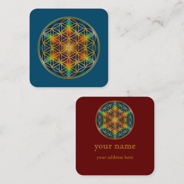 FLOWER OF LIFE - Fractal Blossom 1 Square Business Card (Front/Back)