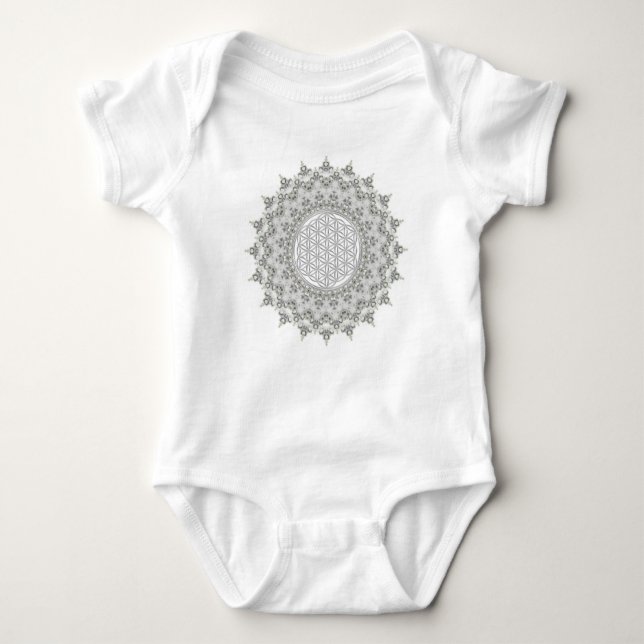 Flower of Life - Fractal Mandala grey green Baby Bodysuit (Front)