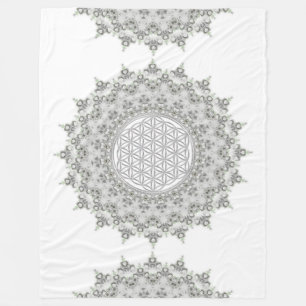 Flower of Life - Fractal Mandala grey green Fleece Blanket
