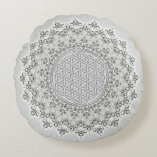 Flower of Life - Fractal Mandala grey green Round Cushion