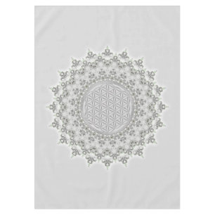 Flower of Life - Fractal Mandala grey green Tablecloth