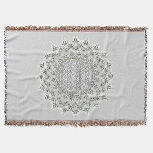 Flower of Life - Fractal Mandala grey green Throw Blanket
