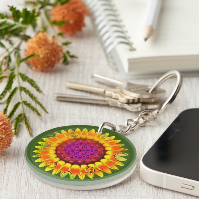 Flower Of Life - Geometric Blossom 4 Key Ring (Front Right)