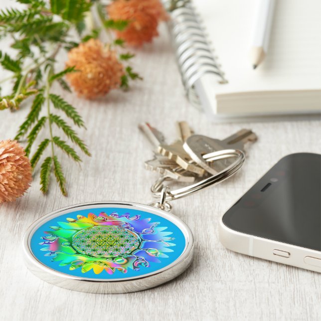 Flower Of Life - Geometric Blossom 5 Key Ring (Side)