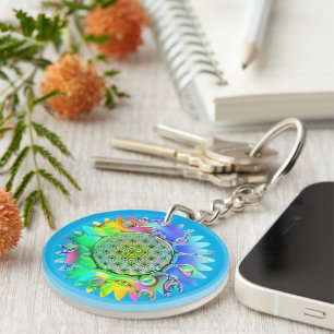 Flower Of Life - Geometric Blossom 5 Key Ring