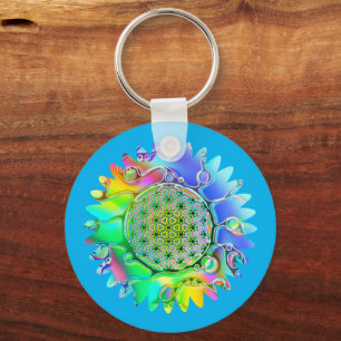 Flower Of Life - Geometric Blossom 5 Key Ring