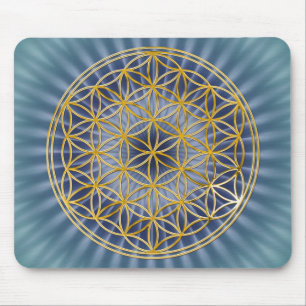 Flower Of Life   gold, big, blue Mouse Pad