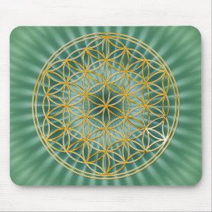 Flower Of Life gold, big, green Mouse Pad