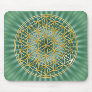 Flower Of Life | gold, big, green Mouse Pad