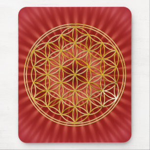 Flower of life / gold big red radial BG Mouse Pad