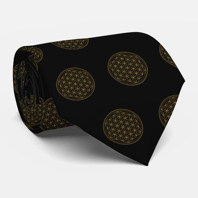 Flower of Life Gold Black Tie (Rolled)
