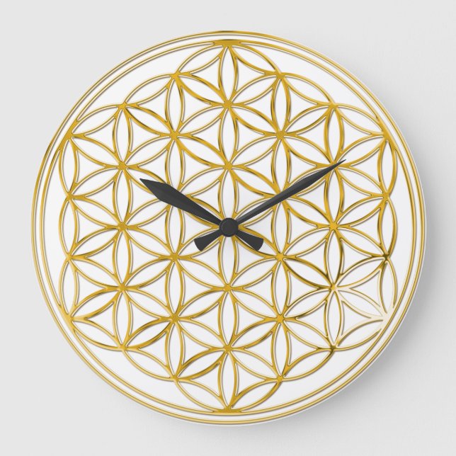 FLOWER OF LIFE - gold / Blume des Lebens Large Clock (Front)