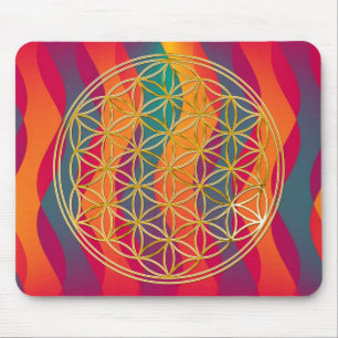 Flower of life / gold   colored waves mouse pad
