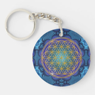 Flower Of Life - gold - fractal 1 Key Ring