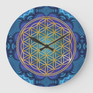 Flower Of Life - gold - fractal 1 Large Clock