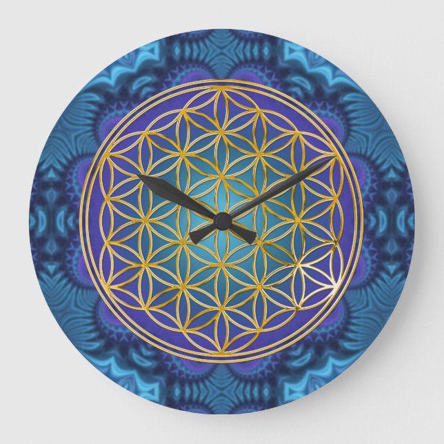 Flower Of Life - gold - fractal 1 Large Clock (Front)
