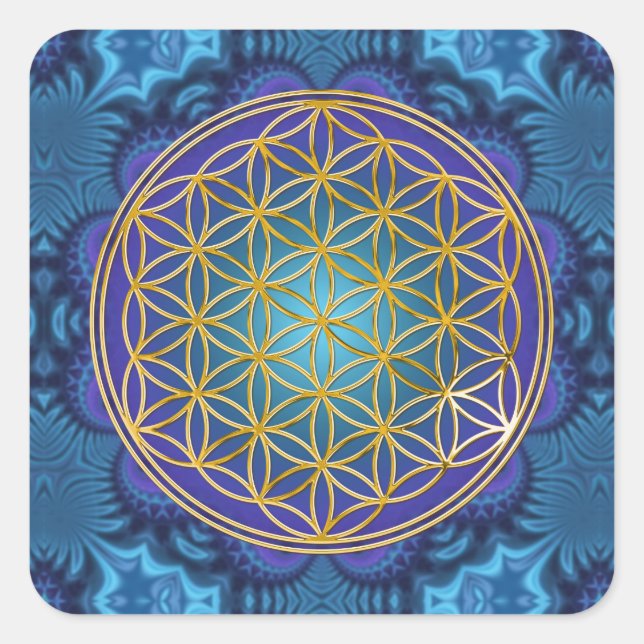 Flower Of Life - gold - fractal 1 Square Sticker (Front)