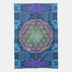 Flower Of Life - gold - fractal 1 Tea Towel