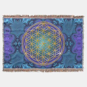 Flower Of Life - gold - fractal 1 Throw Blanket