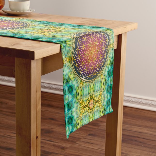 Flower Of Life - gold - fractal 2 Long Table Runner (In Situ)