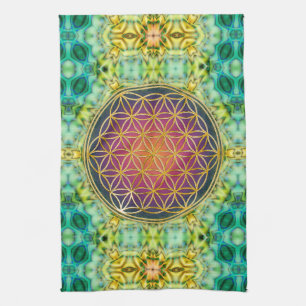 Flower Of Life - gold - fractal 2 Tea Towel