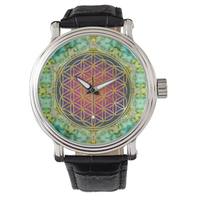 Flower Of Life - gold - fractal 2 Watch (Front)