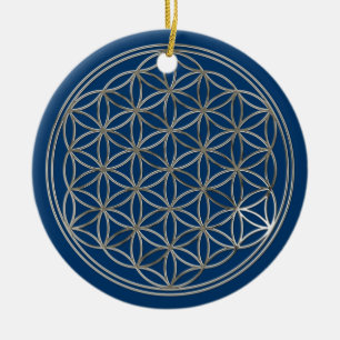 FLOWER OF LIFE - gold + silver / blue + red Ceramic Tree Decoration