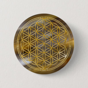 Flower Of Life gold, small 6 Cm Round Badge