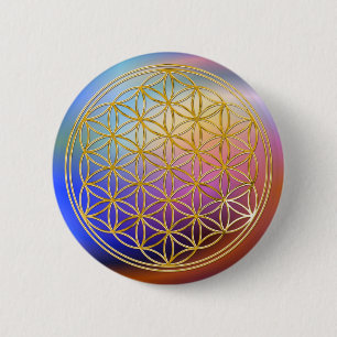 Flower Of Life gold, small 6 Cm Round Badge