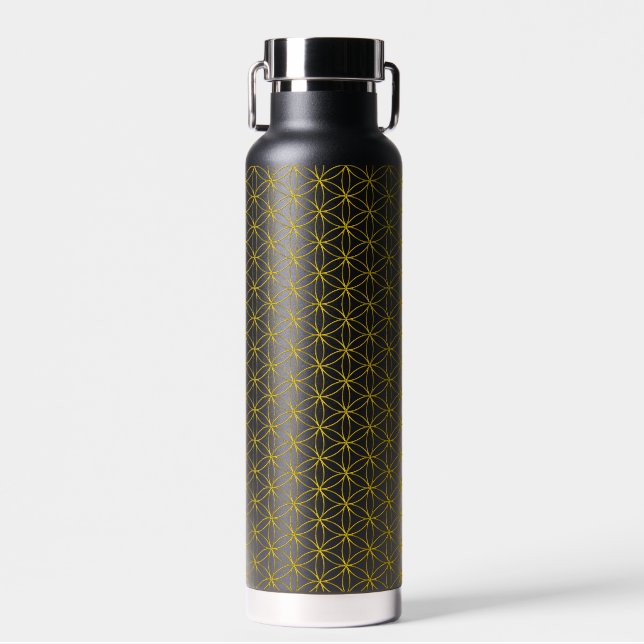 FLOWER OF LIFE - gold style pattern Water Bottle (Front)
