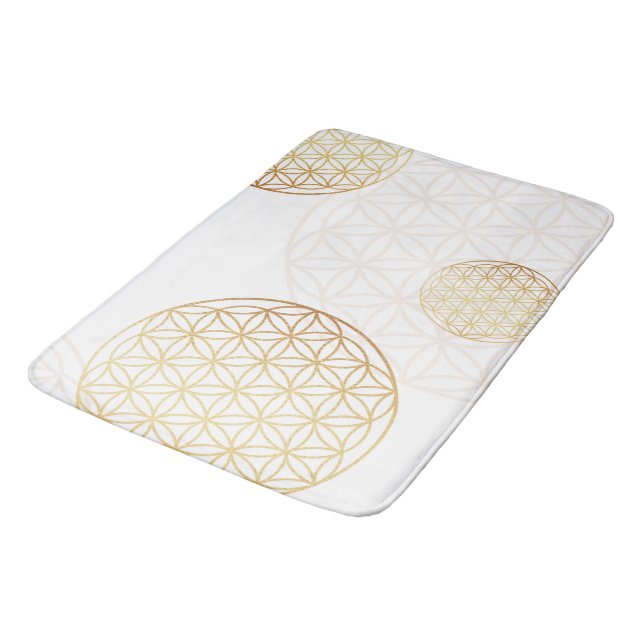 Flower of life gold & white bath mat (Angled)