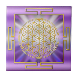 FLOWER OF LIFE - gold yantra Ceramic Tile