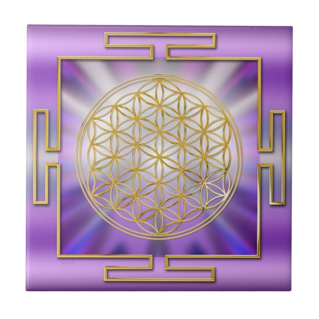 FLOWER OF LIFE - gold yantra Ceramic Tile (Front)