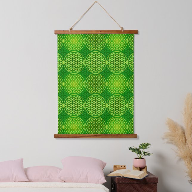 FLOWER OF LIFE - green mix pattern Hanging Tapestry (Bedroom)
