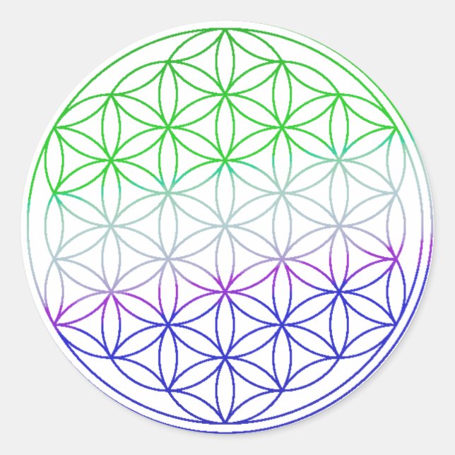 Flower of Life - Green & Purple Gradient Classic Round Sticker (Front)