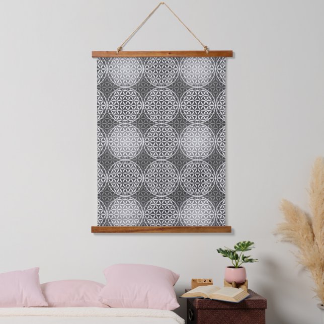 FLOWER OF LIFE - grey mix pattern Hanging Tapestry (Bedroom)