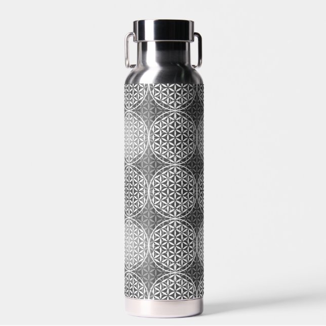 FLOWER OF LIFE - grey mix pattern Water Bottle (Front)