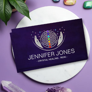 Flower of life, healing hands, chakras business card