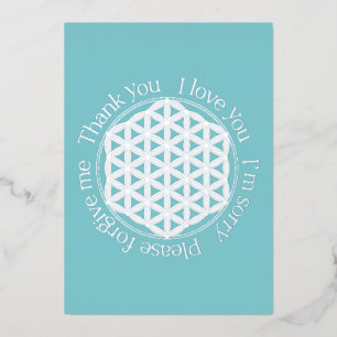 Flower of Life Ho'oponopono Blue & White Foil Holiday Card