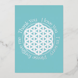 Flower of Life Ho'oponopono Blue & White Foil Holiday Card