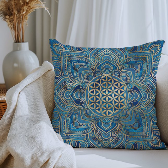 Flower of Life in Lotus - Blue Marble and Gold Cushion (Creator Uploaded)