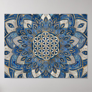 Flower of Life in Lotus - Blue Marble and Pearl Poster