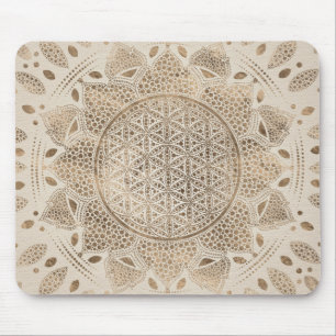 Flower of Life in Lotus Dot Art pastel golds Mouse Pad
