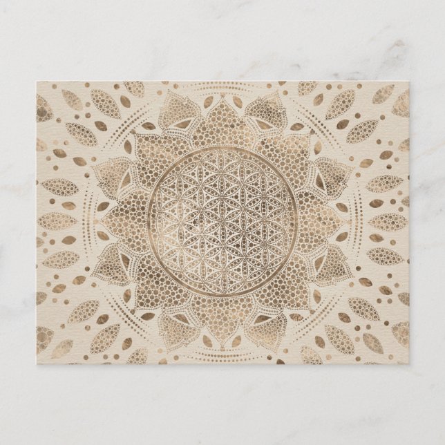 Flower of Life in Lotus Dot Art pastel golds Postcard (Front)
