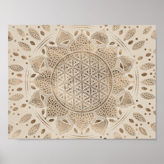 Flower of Life in Lotus Dot Art pastel golds Poster (Front)